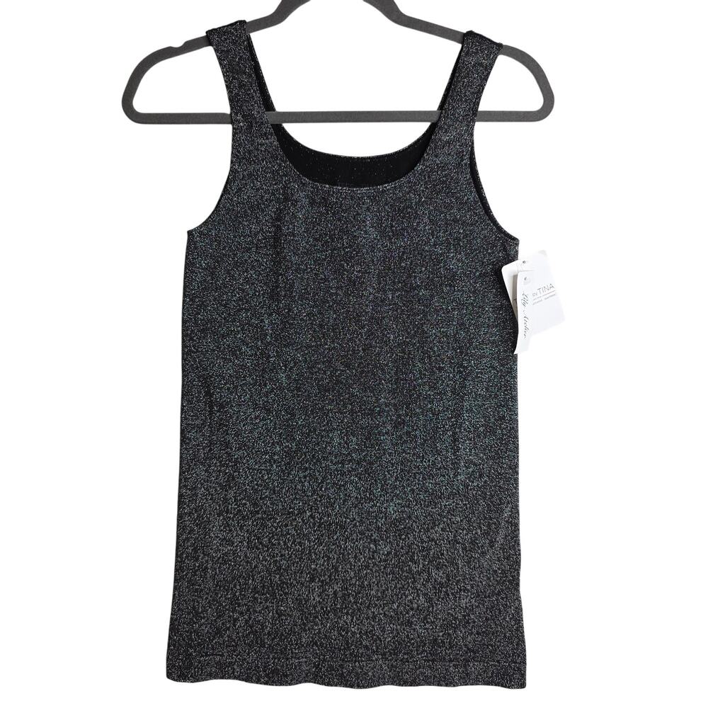 Tees by Tina NWT Silver‎ sparkling O/S top Stretchy Scoop Neck Tanktop Sexy Glam